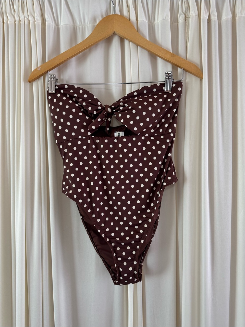 Dippin' Daisy's Devon Brown Polka Dot Strapless Knotted One-Piece Swimsuit Sz M - Picture 3 of 8
